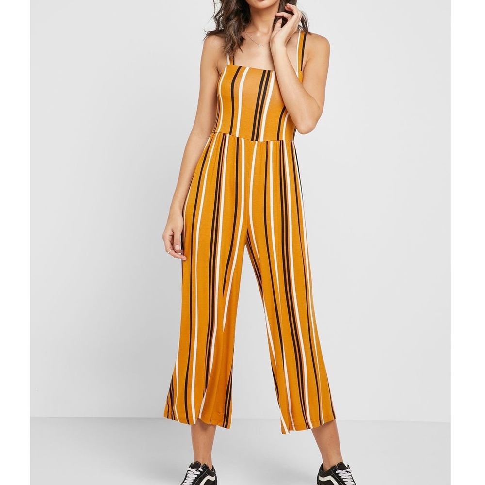 Forever 21 Mustard Multi Color Wide Leg Jumpsuit